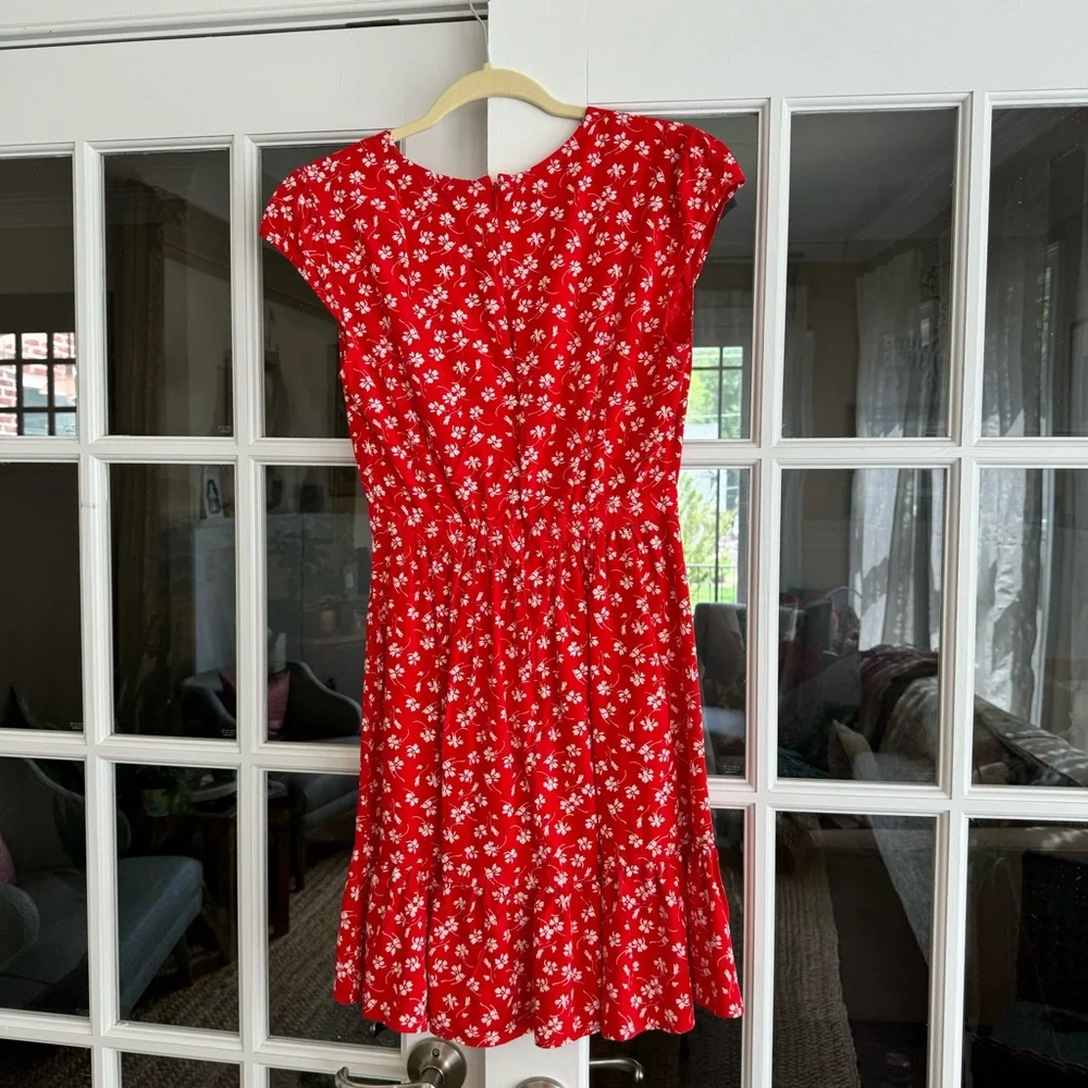 red and white floral wrap dress
